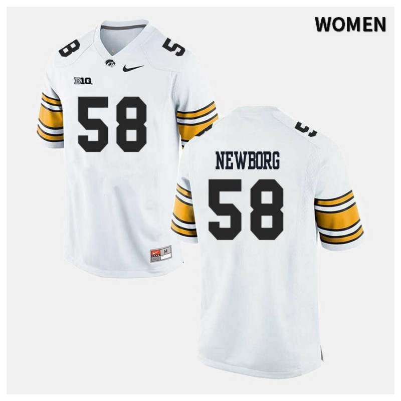 Women's Iowa Hawkeyes NCAA #58 Jake Newborg White Authentic Nike Alumni Stitched College Football Jersey JJ34Z12KL
